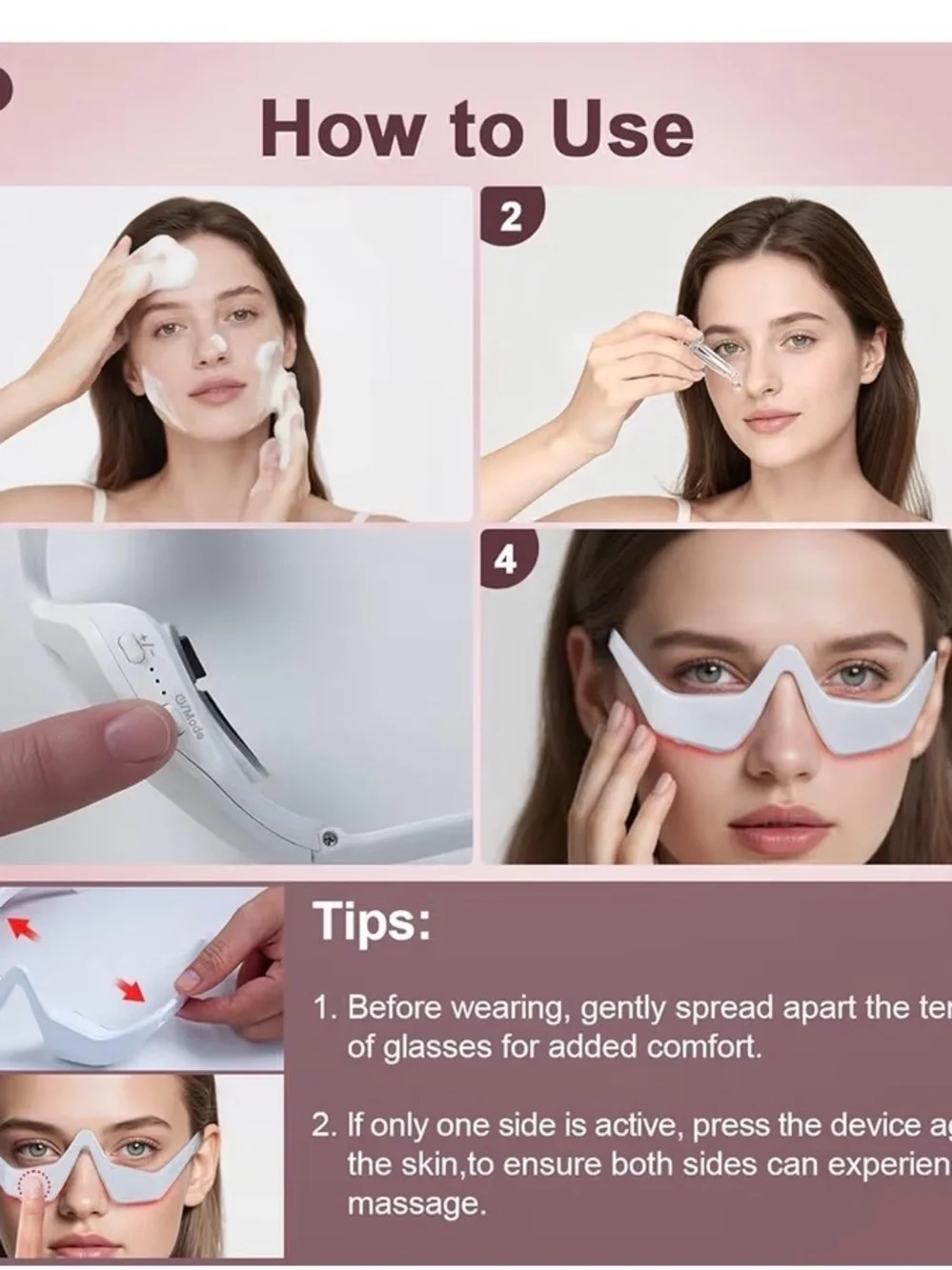 NWT White Red-Light Under-Eye Therapy Glasses – Rechargeable Eye Care